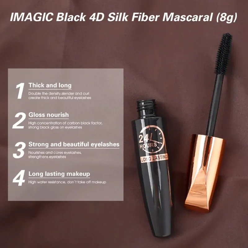 Flytonn- Waterproof Black Mascara Makeup Lengthens Eyelashes Extension Silk Fiber Mascara Non-smudge Anti-sweat Mascara Makeup Cosmetics