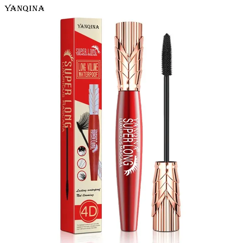 Flytonn- Waterproof Black Mascara Makeup Lengthens Eyelashes Extension Silk Fiber Mascara Non-smudge Anti-sweat Mascara Makeup Cosmetics