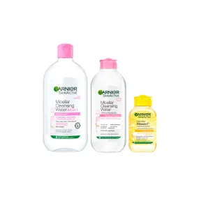 Garnier Micellar Cleansing Water Pink for sensitive skin & Vitamin C Bundle