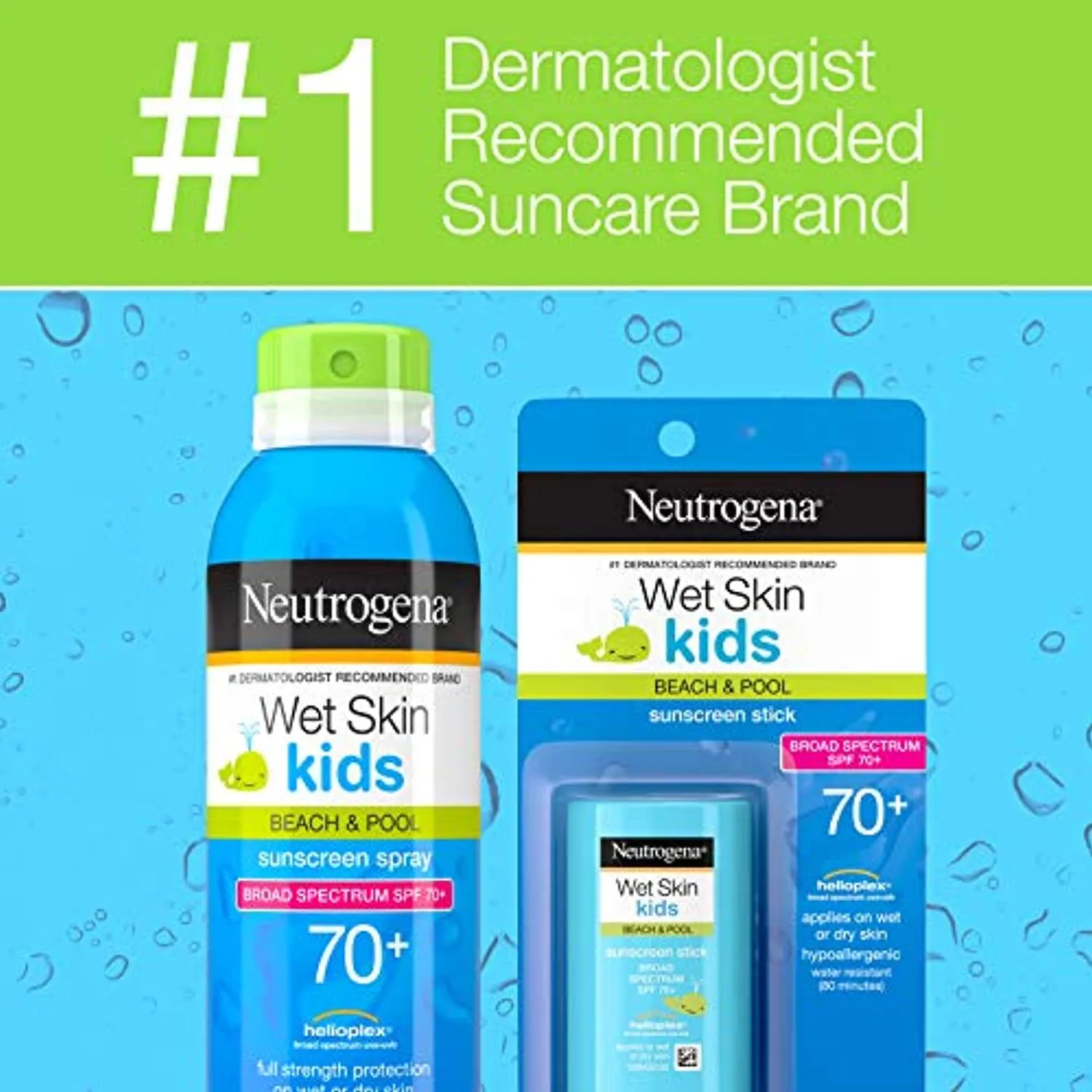 Neutrogena Wet Skin Kids Water Resistant Sunscreen Stick, Kids Sunscreen for Face and Body, Broad Spectrum SPF 70 UVA/UVB Sun Protection, Oil-Free & Hypoallergenic, 0.47 oz