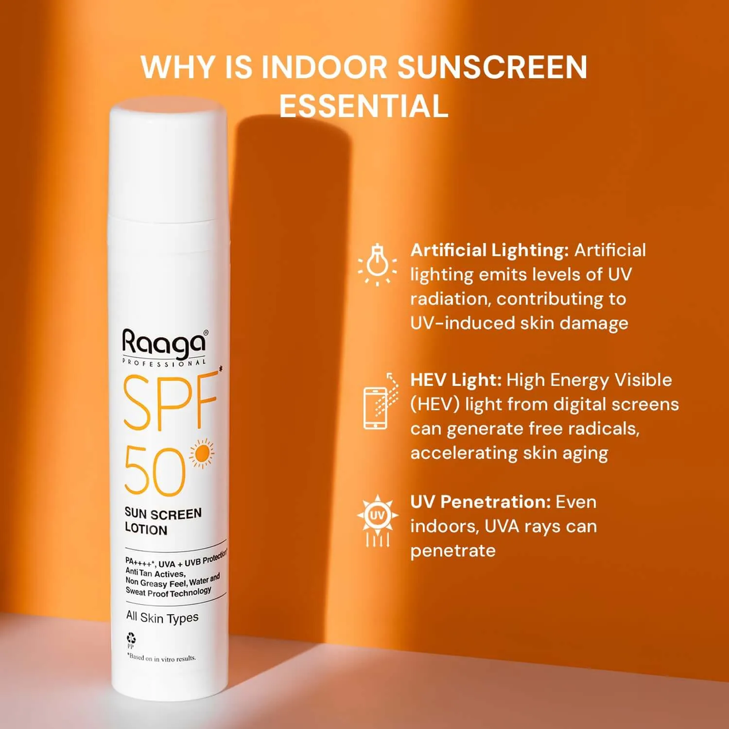 Raaga Professional SPF 50 Sunscreen Lotion | PA    , UVA   UVB Protection, Anti Tan Activities, Non-Greasy Feel, Water and Sweat Proof Technology (55 ml)