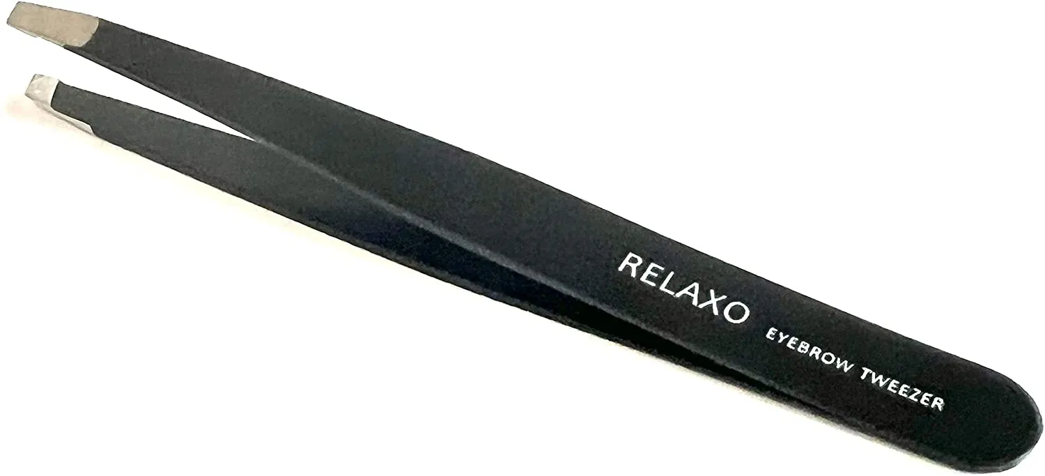 RELAXOXO- Eye Tweezer- Elite Stainless steel- Accurate for Facial Hair Removal and Shaping Eye Brows-Daily Beauty Tool for Men and Women Perfect Gift. (Black)