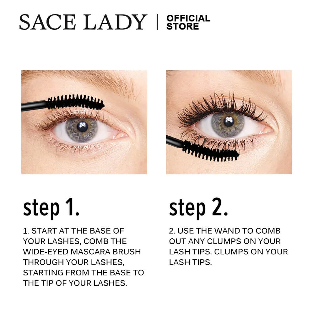 SACE LADY Waterproof Mascara – Lengthening, Curling, Smudge-Proof & Long-Lasting Volume